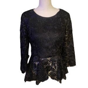 Moshita Couture Lace Embellished Peplum Hem Blouse Black Evening Women Size 12
